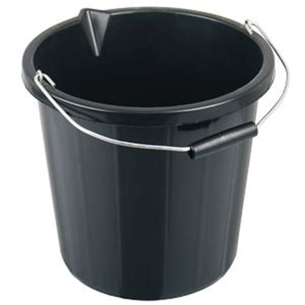 PLASTIC BUCKET & WIRE HANDLE - BLACK