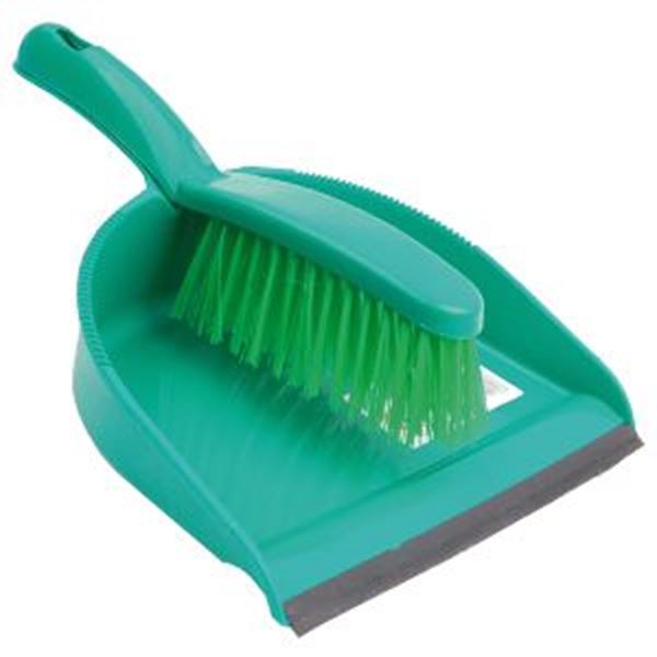 DUSTPAN & BRUSH SET ECONOMY STIFF - GREEN