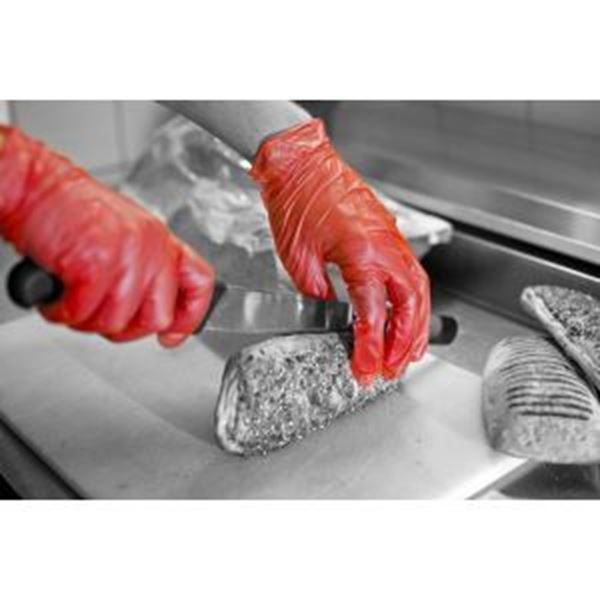 P/FREE VINYL GLOVE - RED SMALL