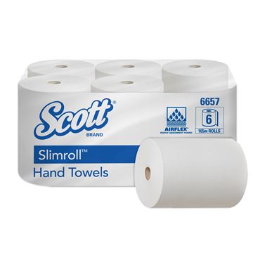 Scott® Slimroll™ Hand Towels 6657 - 6 x 165m white, 1 ply rolls