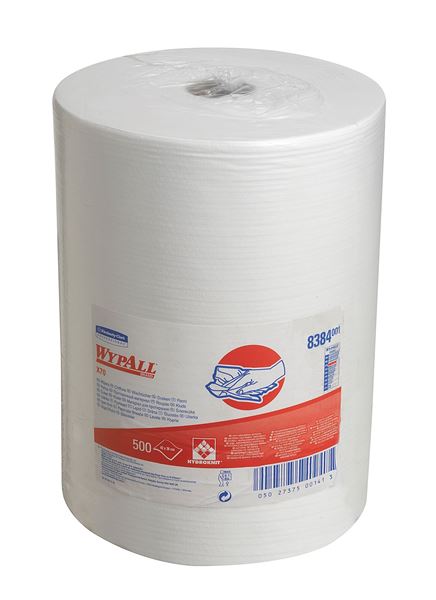 WypAll® X70 Cloths 8384 -1 large roll x 500 white, 1 ply cloths