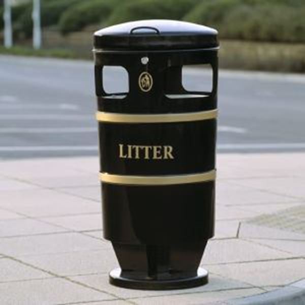 KNIGHT CLOSED TOP LITTER BIN GALVANISED - BLACK