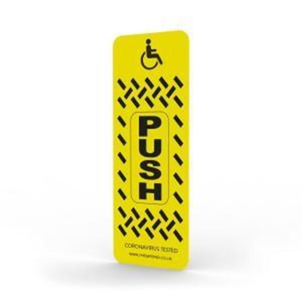 Picture of SafePad Antimicrobial Disabled Door Push Plate 110x40x0.45mm (LxWxD) Yellow